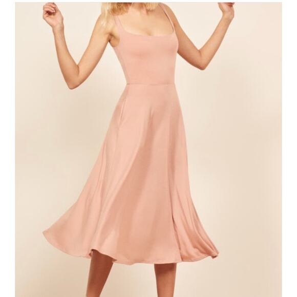 Reformation Blush Pink Fit & Flare Midi Scoop Neck Tank Dress XS - Picture 1 of 10